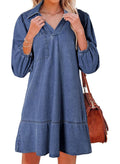 AMAIA™ – V Neck Puff Sleeve Babydoll Dress