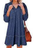 AMAIA™ – V Neck Puff Sleeve Babydoll Dress