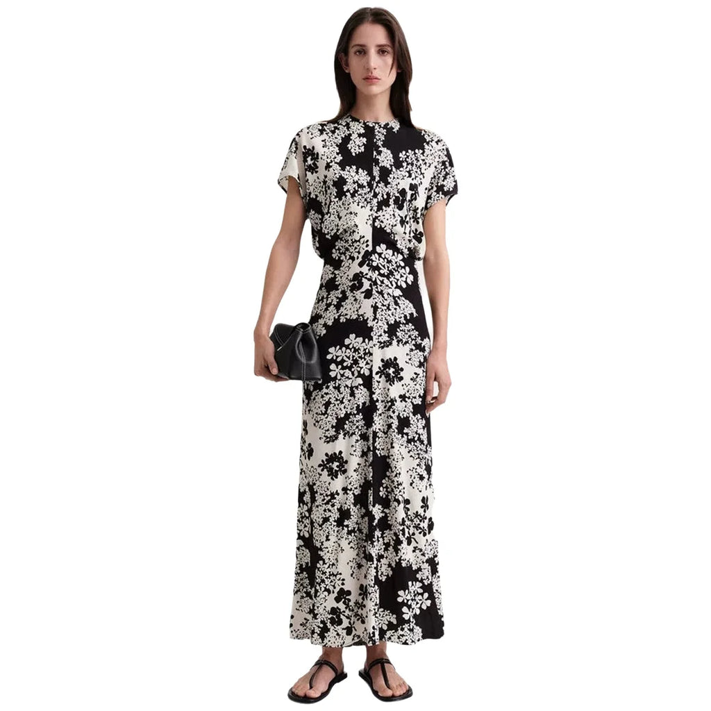 Nordic TOT Dress Design Sense Blend Rayon Mid-Length A-Line Short Sleeve Midi Dress Gown Casual Summer Fashion Dress