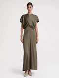 Nordic TOT Dress Design Sense Blend Rayon Mid-Length A-Line Short Sleeve Midi Dress Gown Casual Summer Fashion Dress