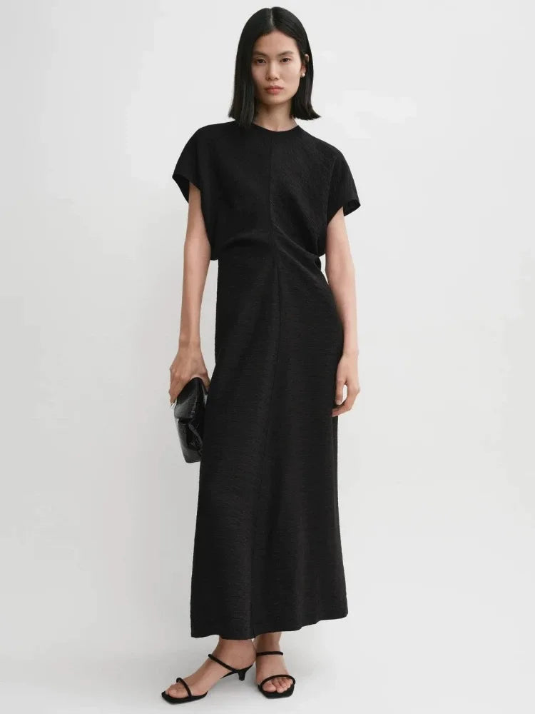 Nordic TOT Dress Design Sense Blend Rayon Mid-Length A-Line Short Sleeve Midi Dress Gown Casual Summer Fashion Dress
