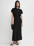 Nordic TOT Dress Design Sense Blend Rayon Mid-Length A-Line Short Sleeve Midi Dress Gown Casual Summer Fashion Dress