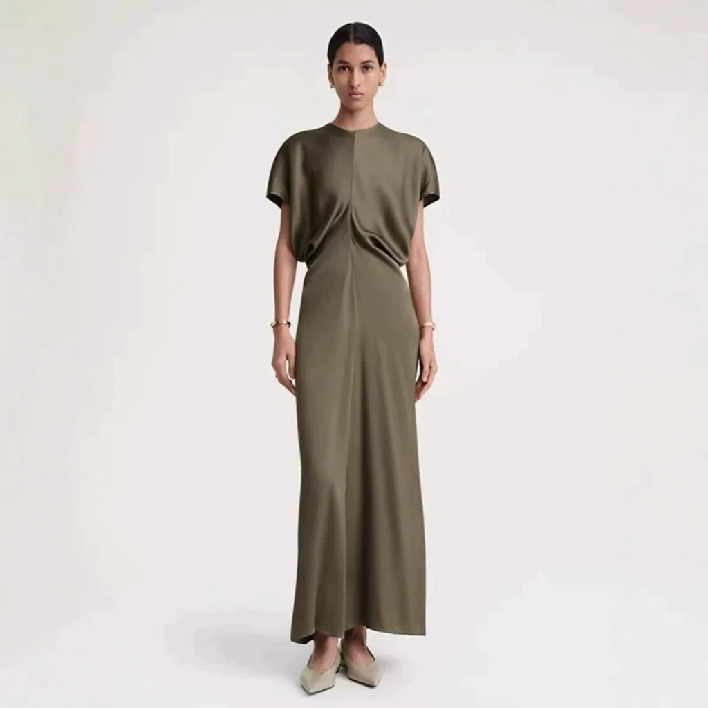 Nordic TOT Dress Design Sense Blend Rayon Mid-Length A-Line Short Sleeve Midi Dress Gown Casual Summer Fashion Dress