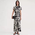 Nordic TOT Dress Design Sense Blend Rayon Mid-Length A-Line Short Sleeve Midi Dress Gown Casual Summer Fashion Dress