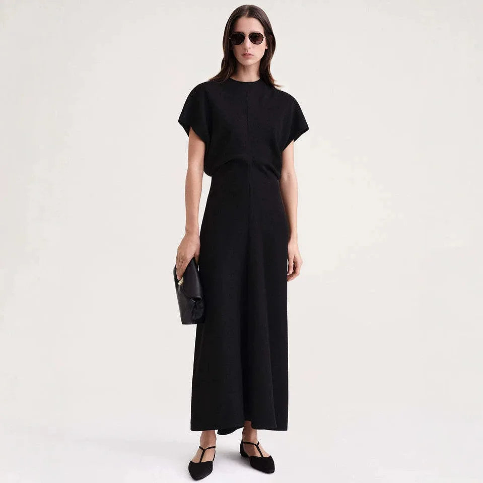 Nordic TOT Dress Design Sense Blend Rayon Mid-Length A-Line Short Sleeve Midi Dress Gown Casual Summer Fashion Dress
