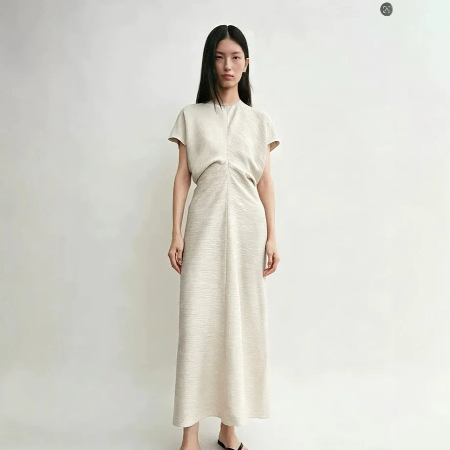 Nordic TOT Dress Design Sense Blend Rayon Mid-Length A-Line Short Sleeve Midi Dress Gown Casual Summer Fashion Dress